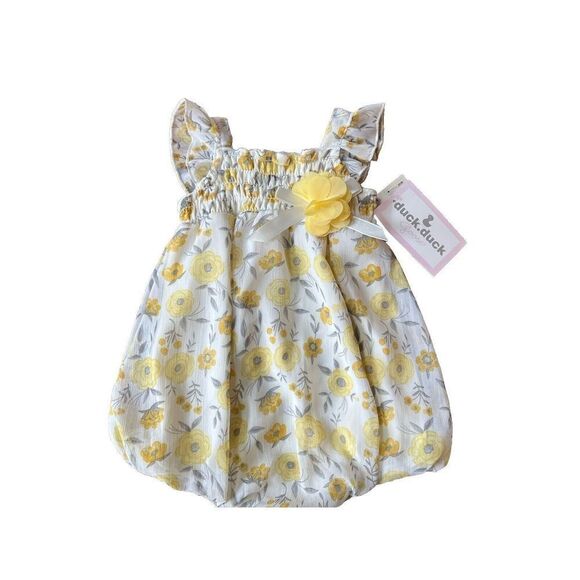 Duck Duck Goose Girls DressyYellow Floral Short Sleeve Bodysuit 6-9 Months - Picture 1 of 4